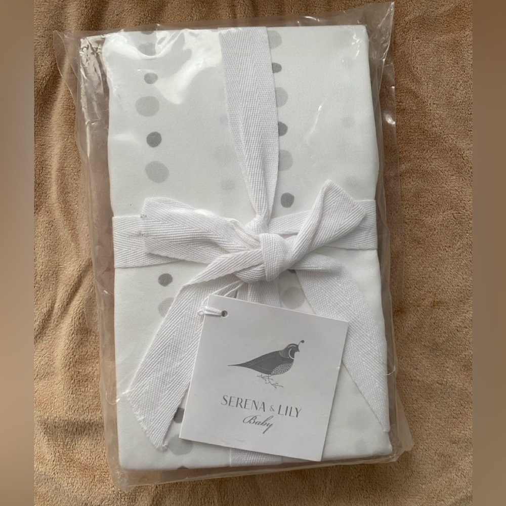 Serena and Lily baby crib sheet white gray fog pebble NWT